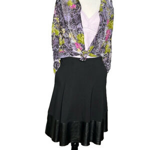 Blyse black midi skirt with leather trim size 2